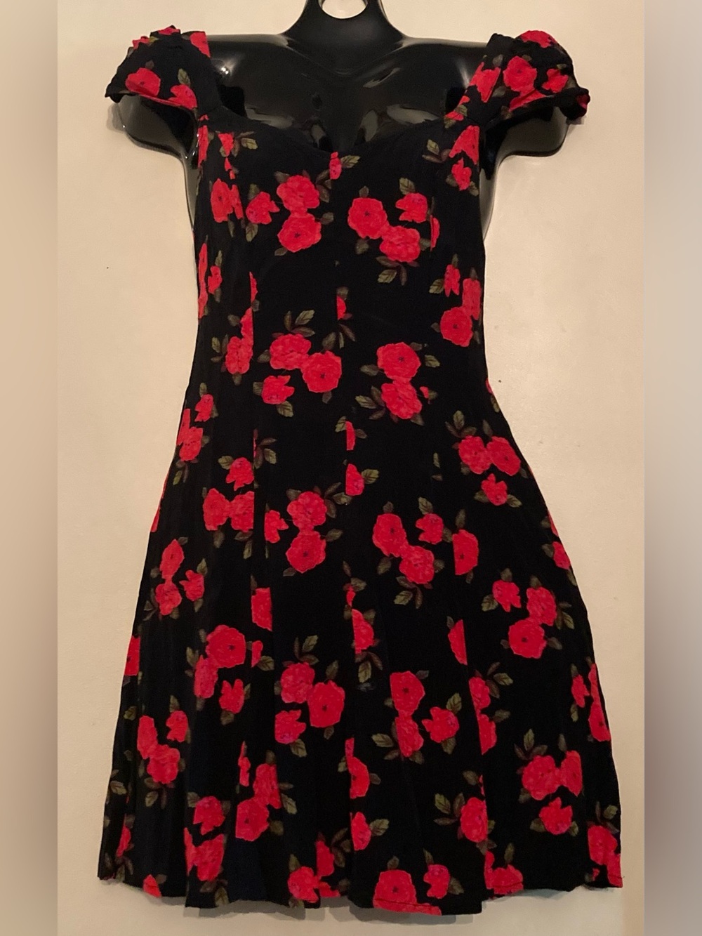Kimchi Blue Black Mini Dress with Red Rose Print